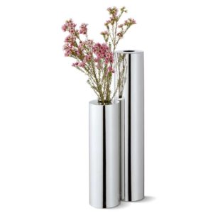 zwei längliche Vase verchromt