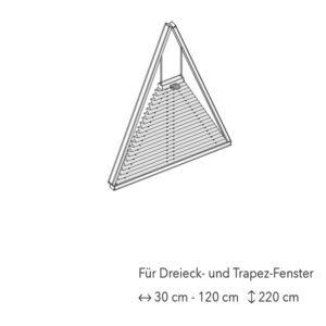Dieses Bild zeigt alle möglichen Plissee Sonderformen wie Dreieck Kreis oder Trapetsfenster
