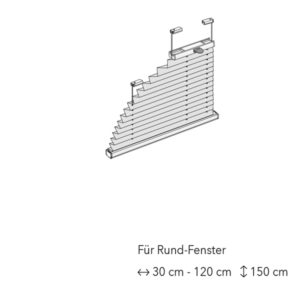Dieses Bild zeigt alle möglichen Plissee Sonderformen wie Dreieck Kreis oder Trapetsfenster